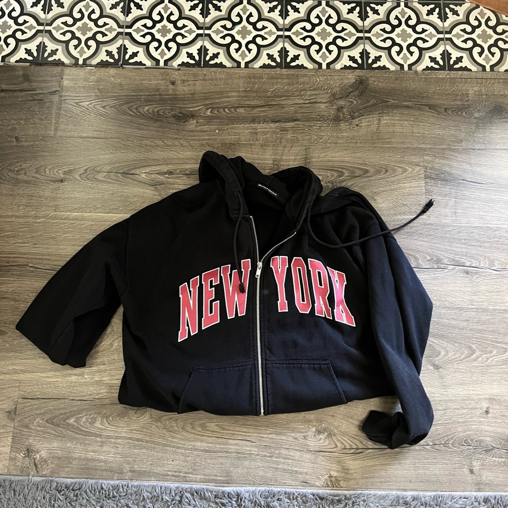 Black New York zip up with hood